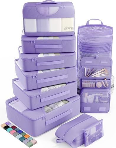 Veken 10 Set Packing Cubes for Travel Essential, Suitcase Organizer Bags in 4 Sizes, Carry-On Luggage Accessories with Large Laundry & Hanging Toiletry Bag, Must-Have for Airplane, Road Trip & Camping