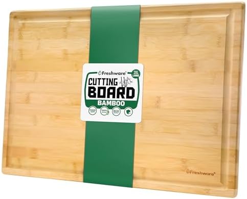 Freshware 20 Inch 2XL Bamboo Cutting Boards for Kitchen, Stove Top Butcher Block, Extra Large Wooden Carving Board for Meat, Veggies, Charcuterie Board with Deep Juice Grooves (2XL, 20x14")