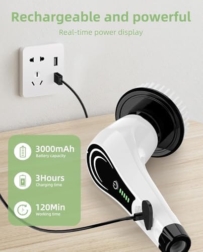 Electric Spin Scrubber, Cordless Cleaning Brush, Shower Scrubber with 8 Brush Heads, Power Scrubber Dual Speeds with Adjustable Extension Handle, IPX7 Waterproof for Bathtub Floor Tile Car-B