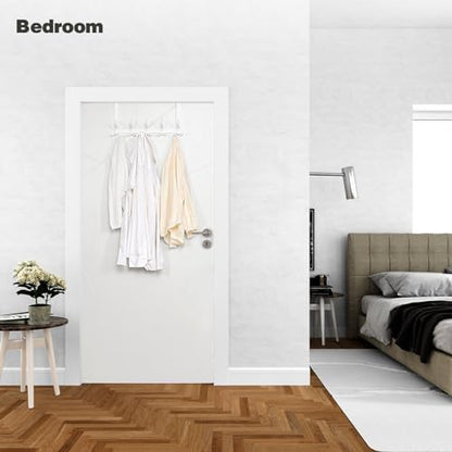 Over The Door Hooks for Hanging, Over The Door Hanger with 5 Triple Coat Hooks, Over The Door Towel Rack for Bathroom, Door Hanger Hooks for Coat, Bags and Hat (White, 2 Pack)