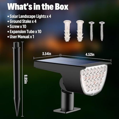 Solar Lights Outdoor Waterproof IP65, 76 LED 3 Lighting Modes Solar Spot Lights Outdoor Yard Garden Landscape Pathway (Warm White, 4 Pack)