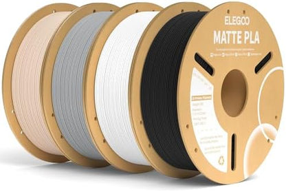 ELEGOO Matte PLA Filament Bundle 4KG, 1.75mm 3D Printer Filament Dimensional Accuracy +/- 0.02mm, 1kg Carboard Spool (2.2lbs) for Most FDM 3D Printers(Black, White, Gray, Beige)