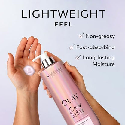Olay Super Serum Body Wash + Hand & Body Lotion Bundle for Dry Skin, 24hr Long Lasting Hydration, 5+ Ingredient Serum Complex for Luminous Skin, 18.5 fl oz (Pack of 2)