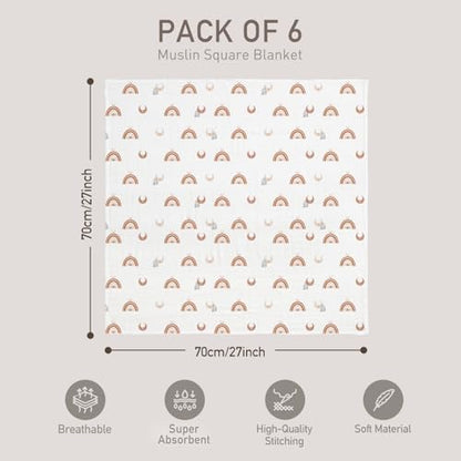 GLLQUEN BABY Receiving Blanket Boy Cotton Muslin Swaddle Blankets Girl Newborn Squares Breathable & Soft Thin Baby Blankets Cloths Double Absorbent Infant Swaddling Wrap - 6 Pack (Sun)