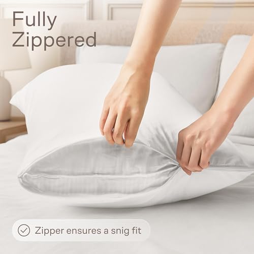 Ultra Soft Pillow Protectors with Zipper King Size - Set of 4 Breathable Pillow Covers - 100% Protection Against Stains, Dust & Dirt - Machine Washable (White)