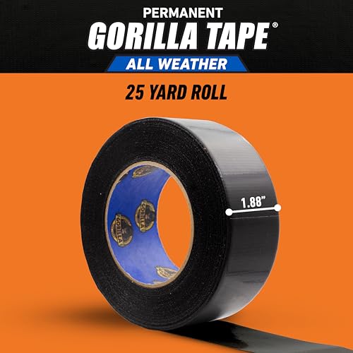 Gorilla All Weather Duct Tape, Black, 1.88" x 25 yd (Pack of 6) - UV and Temperature Resistant Waterproof Tape for Outdoor Repairs