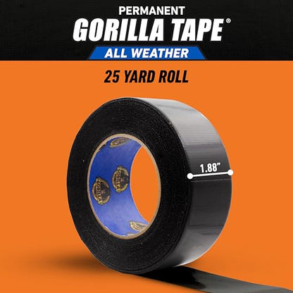 Gorilla All Weather Duct Tape, Black, 1.88" x 25 yd (Pack of 6) - UV and Temperature Resistant Waterproof Tape for Outdoor Repairs