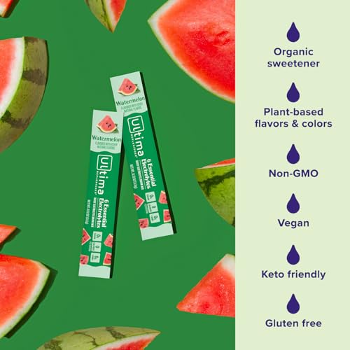 Ultima Replenisher Daily Electrolyte Powder Drink Mix – Sugar Free – Watermelon, 20 Stickpacks – Hydration Packets with 6 Electrolytes and Trace Minerals – Keto Friendly, Vegan, Non-GMO