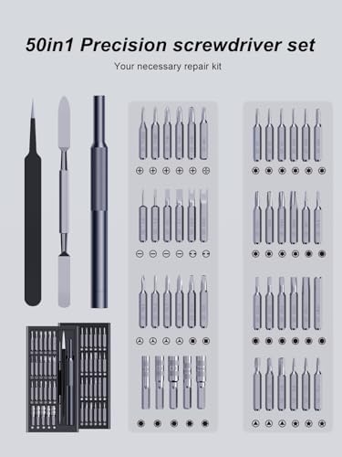 AXTH 50-in-1 Small Precision Screwdriver Set, Professional Magnetic Mini Repair Tool Kit for Phone, Computer, Watch, Laptop, Macbook, Ring Doorbell, Eyeglass, Electronic, [Bearing Steel] Screw Driver