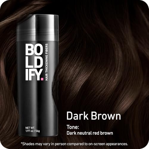 BOLDIFY Hair Fibers (56g) - Fill In Thinning and Fine Hair for an Instantly Fuller, Thicker Look - 14 Shades for Women & Men - Dark Brown