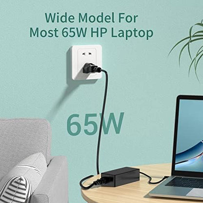 65W Replacement for HP Laptop Charger Probook, Envy, Pavilion, Stream, EliteBook, X360 Computer Charger Blue Tip Notebook PC Power Cord - 10ft
