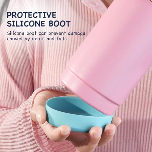 Kerilyn 12oz Insulated Water Bottle, Stainless Steel Insulated Kids Water Bottle, Toddler Cup with Straws Leak-Proof, Kids Water Bottles for School Boys Girls, BPA Free, Charm Pink