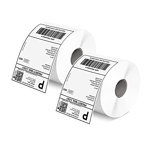 MUNBYN 4x6 Inch Direct Thermal Labels, 1000 Sheets/2 Rolls(500 Pcs per Roll), Shipping Paper for Thermal Printers, Permanent Adhesive Mailing Postage Labels for Shipping Packages