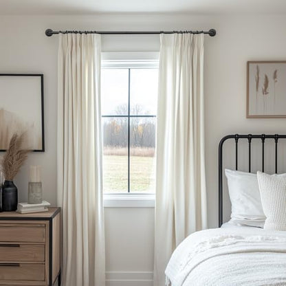 Zeerobee Curtain Rods for Windows 48 to 84, 1 Inch Industrial Wrap Around Black Curtain Rod, Indoor/Outdoor Room Divider Adjustable Drapery Pole, 48"-86"