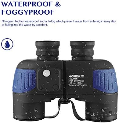 AOMEKIE 7X50 Marine Waterproof Binoculars for Adults with Illuminated Rangefinder Compass BAK4 IPX7 for Boating Military Navigation Hunting Fishing Water Sports