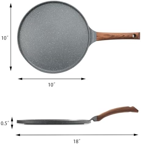 SENSARTE Nonstick Crepe Pan, Swiss Granite Coating Dosa Pan Pancake Flat Skillet Tawa Griddle 10-Inch with Stay-Cool Handle, Induction Compatible