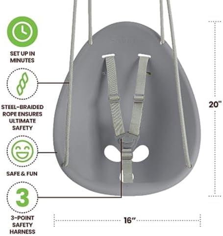 Swurfer Coconut Toddler Swing – Comfy Baby Swing Outdoor, 3- Point Adjustable Safety Harness, Secure, Safe Quick Click Locking System, Blister-Free Rope, Easy Installation, Ages 6-36 Months