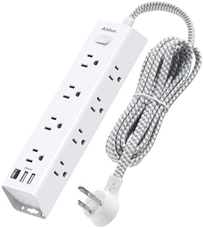 Surge Protector Power Strip - 10 FT Extension Cord, Power Strip with 12 Widely AC Outlet 3 USB, Flat Plug, Wall Mount Overload Protection, 1050J, Desk Charging Station for Home Office, ETL Listed
