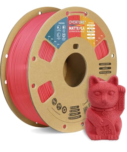 OVERTURE Matte PLA 3D Printer Filament 1.75mm, Matt Surface & Low Warping Filament 1kg Spool (2.2 lbs), Accuracy +/- 0.02 mm, Fit Most FDM Printers (Matte Red)