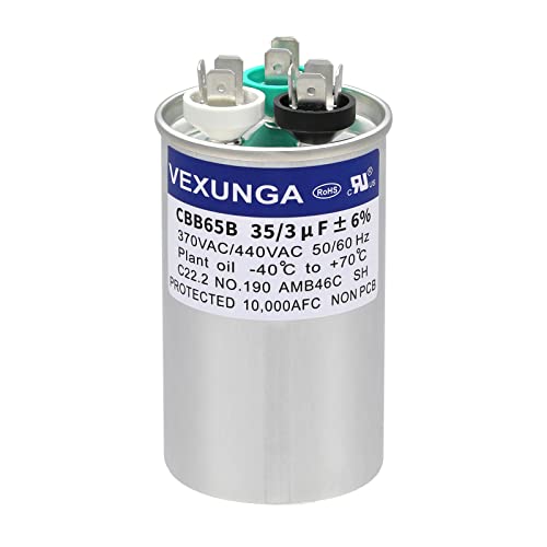 35/3 uF 35+3 MFD 370VAC or 440VAC Dual Run Start Round A/C Capacitor CBB65B 35 3 uF Air Conditioner Capacitors for AC Unit Fan Motor Start or Heat Pump or Condenser Straight Cool
