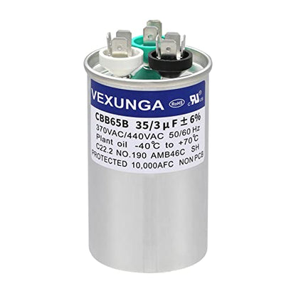 35/3 uF 35+3 MFD 370VAC or 440VAC Dual Run Start Round A/C Capacitor CBB65B 35 3 uF Air Conditioner Capacitors for AC Unit Fan Motor Start or Heat Pump or Condenser Straight Cool