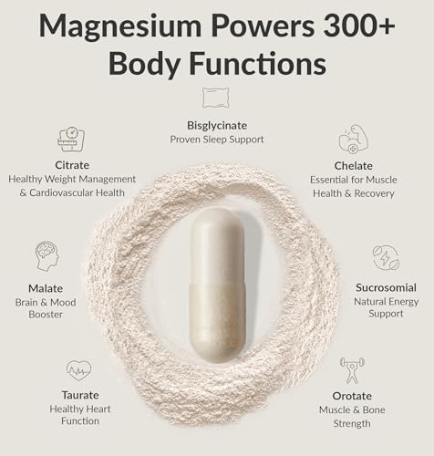 BIOptimizers Magnesium Breakthrough Supplement 4.0-7 Forms of Mg: Glycinate, Malate, Citrate, and More - Natural Support for Sleep and Cognitive Function - 60 Capsules- Calming Vitamins Complex