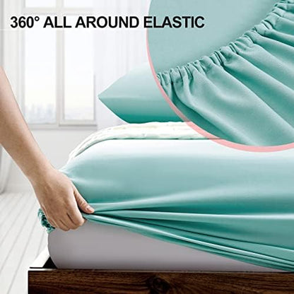 FreshCulture King Fitted Sheet Only - Hotel Quality Ultra Soft & Breathable Brushed Microfiber Fitted Sheet with 21 Inch Deep Pockets - Fits King Size Bed (Spa Blue)