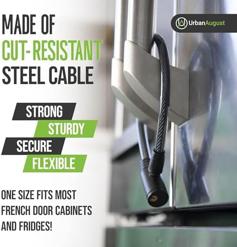 Urban August Child-Proof Refrigerator Lock for Kids & Adults - Lock for French Door Fridge and Cabinet (Regular, Black - 2 Pack)