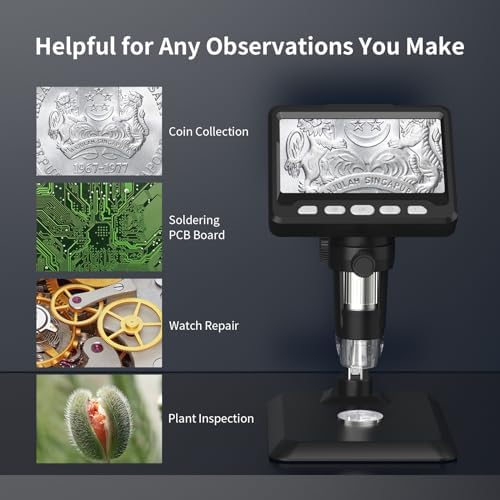 Microscope, 1000x Coin Magnifier, 1080P Coin Microscope with Lights, LCD Digital Magnifying Glass, Photo and Video Capability, Support PC View Windows and MacOS, Ideal for Coin and Jewelry Collectors