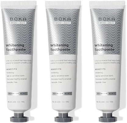 Boka Fluoride Free Toothpaste, Nano Hydroxyapatite Toothpaste, Appropriate for Sensitive Teeth, for Adult, Kids Oral Care - Whitening* Refresh Mint, 4 Fl Oz 3Pk US Manufactured