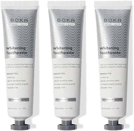 Boka Fluoride Free Toothpaste, Nano Hydroxyapatite Toothpaste, Appropriate for Sensitive Teeth, for Adult, Kids Oral Care - Whitening* Refresh Mint, 4 Fl Oz 3Pk US Manufactured