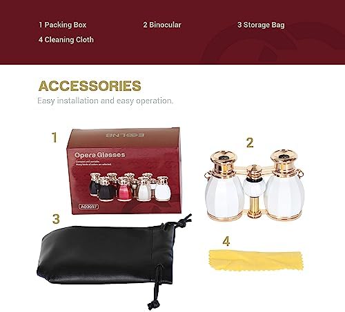 ESSLNB Opera Glasses Binoculars for Women Adults 4X30mm Theater Glasses Compact Binoculars for Theater and Concerts Antique with Case Removable Chain White