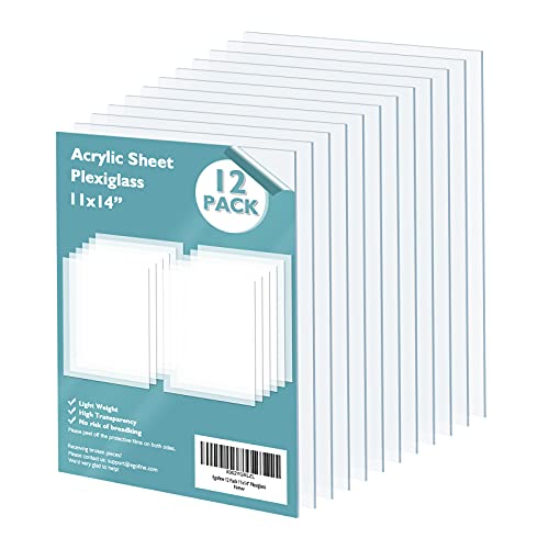 Egofine Plexiglass Sheets Acrylic Sheets 12 Pack of 11x14 0.04 Thick Clear Plastic Cast Transparent Plexiglass for Crafting Projects, Replacement Picture Frame Glass, DIY Display, Easy to Cut