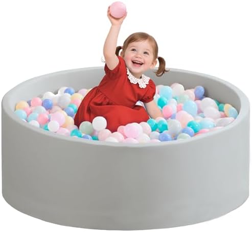 Ball Pit for Toddlers 35.43''x11.81 Baby Ball Pits Soft Memory Foam Ball Pit Round Kids Ball Pit Indoor Game Kids Play Ball Pool Ideal Gift for Girls and Boys (Grey, NO Balls)