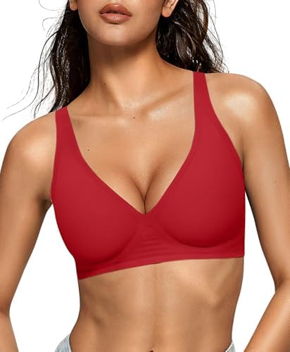OEAK Womens Deep V Bras Wireless Comfortable Bra Supportive No Underwire Bras Tshirt Push Up Bralettes Plunge Seamless Bra