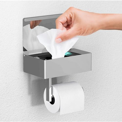 Day Moon™ Chrome Toilet Paper Holder with Shelf - Wipe Holder for Bathroom, Flushable Wipes Dispenser, Toilet Paper and Wipes Holder