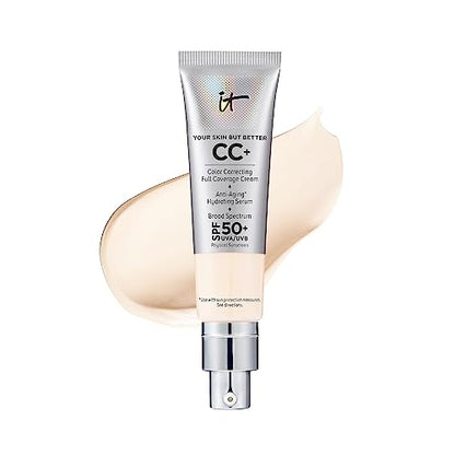 IT Cosmetics CC+ Cream - Full-Coverage Foundation With SPF 50, Color Corrector & Anti-Aging Serum, Formulated With Niacinamide & Hyaluronic Acid, Natural Finish, For All Skin Types, 1.08 fl oz