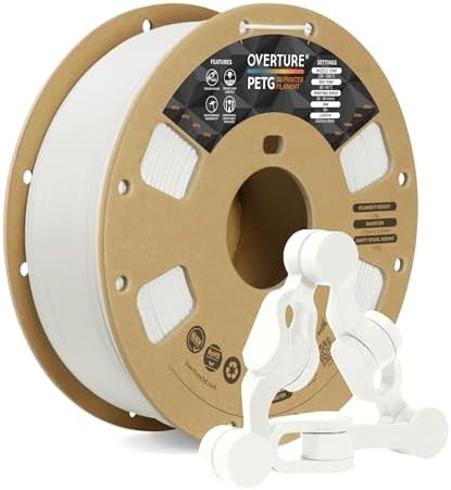 OVERTURE PETG 3D Printer Filament 1.75mm, Neatly Wound Durable PETG 1kg Spool (2.2lbs), Strong Toughness Filament, Dimensional Accuracy +/- 0.02mm, Fit Most FDM Printers (White)