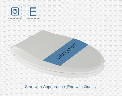 Elongated Toilet Seat Slow Close, Quiet Toilet Seat Cover with Never Loosen Durable Toilet Seat Lid Easy to Install & Clean, Polypropylene (PP), White