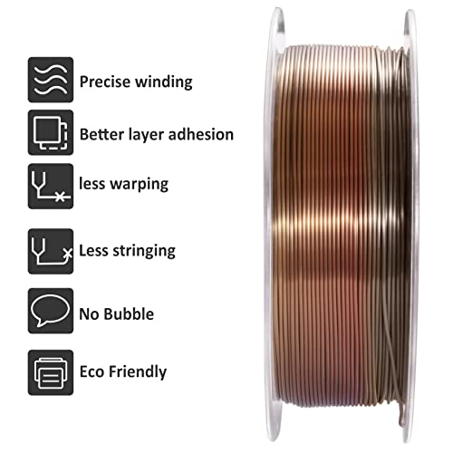 Geeetech Metal-Like Shiny Silk Bronze Rainbow 3D Printer PLA Filament,Shine Silky Metallic Printing Consumable 1.75mm,Dimensional Accuracy +/- 0.02 mm,1kg Spool (2.2lbs),Fit Most FDM Printer