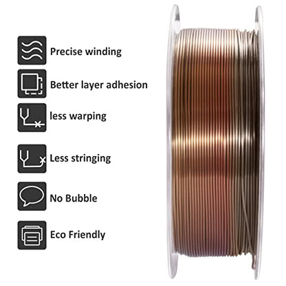 Geeetech Metal-Like Shiny Silk Bronze Rainbow 3D Printer PLA Filament,Shine Silky Metallic Printing Consumable 1.75mm,Dimensional Accuracy +/- 0.02 mm,1kg Spool (2.2lbs),Fit Most FDM Printer