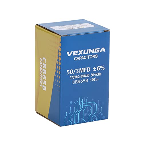 50/3 uF 50+3 MFD 370VAC or 440VAC Dual Run Start Round A/C Capacitor CBB65 CBB65B Air Conditioner Capacitors for AC Unit Fan Motor Start or Heat Pump or Condenser Straight Cool
