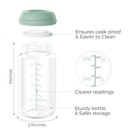 Momcozy Natural Baby Bottle, 10oz Wide-Neck Breast Milk Container, Breastmilk Storage Bottle for Fridge & Momcozy Breast Milk Cooler, BPA Free Milk Collection Bottles, Breastfeeding Essential, 4PCS