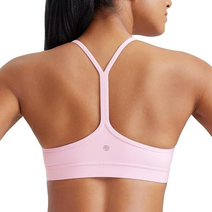 CRZ YOGA Butterluxe Womens Y Back Sports Bra - Padded Racerback Low Impact Spaghetti Thin Strap Workout Yoga Top