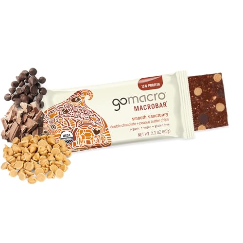 GoMacro MacroBar Organic Vegan Protein Bars - Double Chocolate + Peanut Butter Chips (2.3 Ounce Bars, 12 Count)