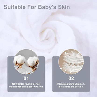 SWEET DOLPHIN 12 Pack Baby Muslin Washcloths - Soft Face Cloths for Newborn, Absorbent Bath Wash Cloths, Wipes, Burp Rag - Toddlers Essentials Stuff, Baby Registry as Shower -10"x10", White