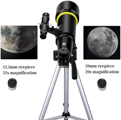 Telescopes, Telescope for Kids and Adults Beginners, 70mm Aperture 400mm Focus Length Refractor Travel Telescope with AZ Mount for Observe The Moon and Landscape-Black