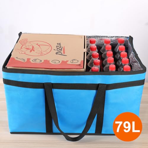 Bodaon Insulated Food Delivery Bag for Hot and Cold Meal, XXX-Large, Grocery Tote Insulation Bag for Catering, Pizza Warmer, Blue, 1-Pack