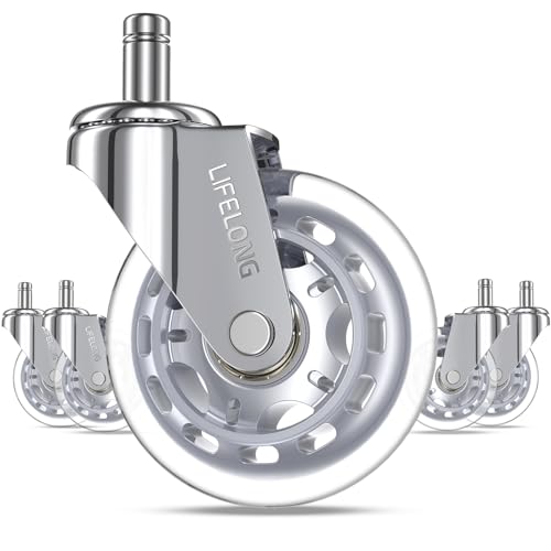 Lifelong Office Chair Wheels Replacement Rubber Chair Casters for Hardwood Floors and Carpet, Set of 5, Heavy Duty Desk Wheels to Replace Office Chair Mats - Fits 98%