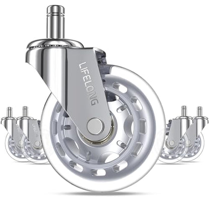 Lifelong Office Chair Wheels Replacement Rubber Chair Casters for Hardwood Floors and Carpet, Set of 5, Heavy Duty Desk Wheels to Replace Office Chair Mats - Fits 98%